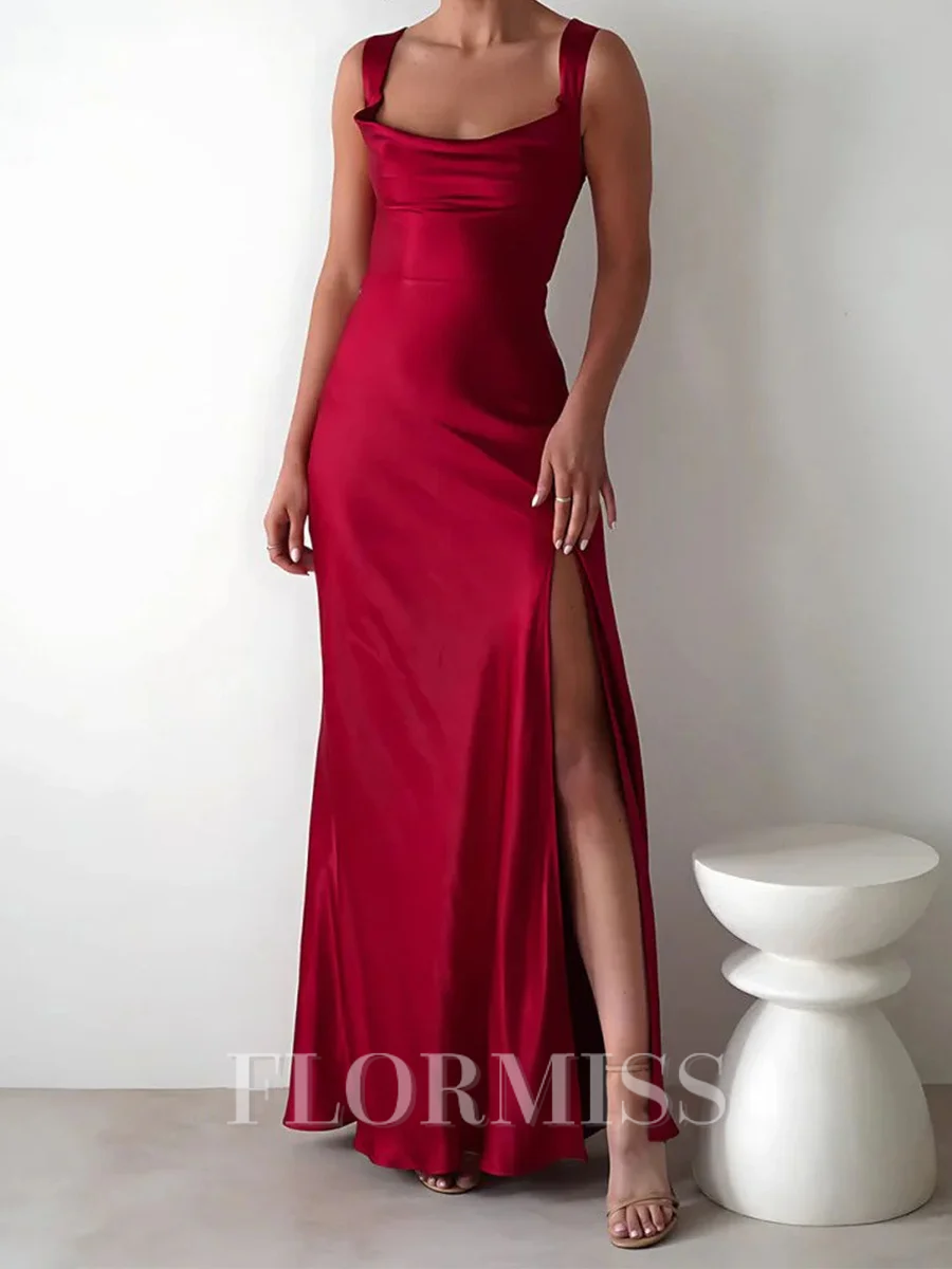 Sheath Straps Floor-Length Silk Like Satin Prom Dress