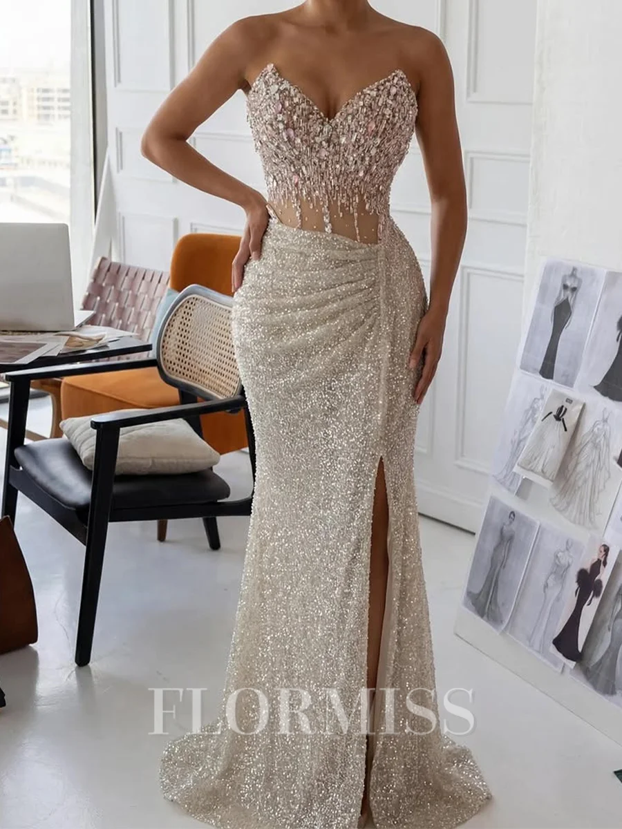 Sheath Sweetheart Rhinestone Sweep Train Tulle Prom Dress