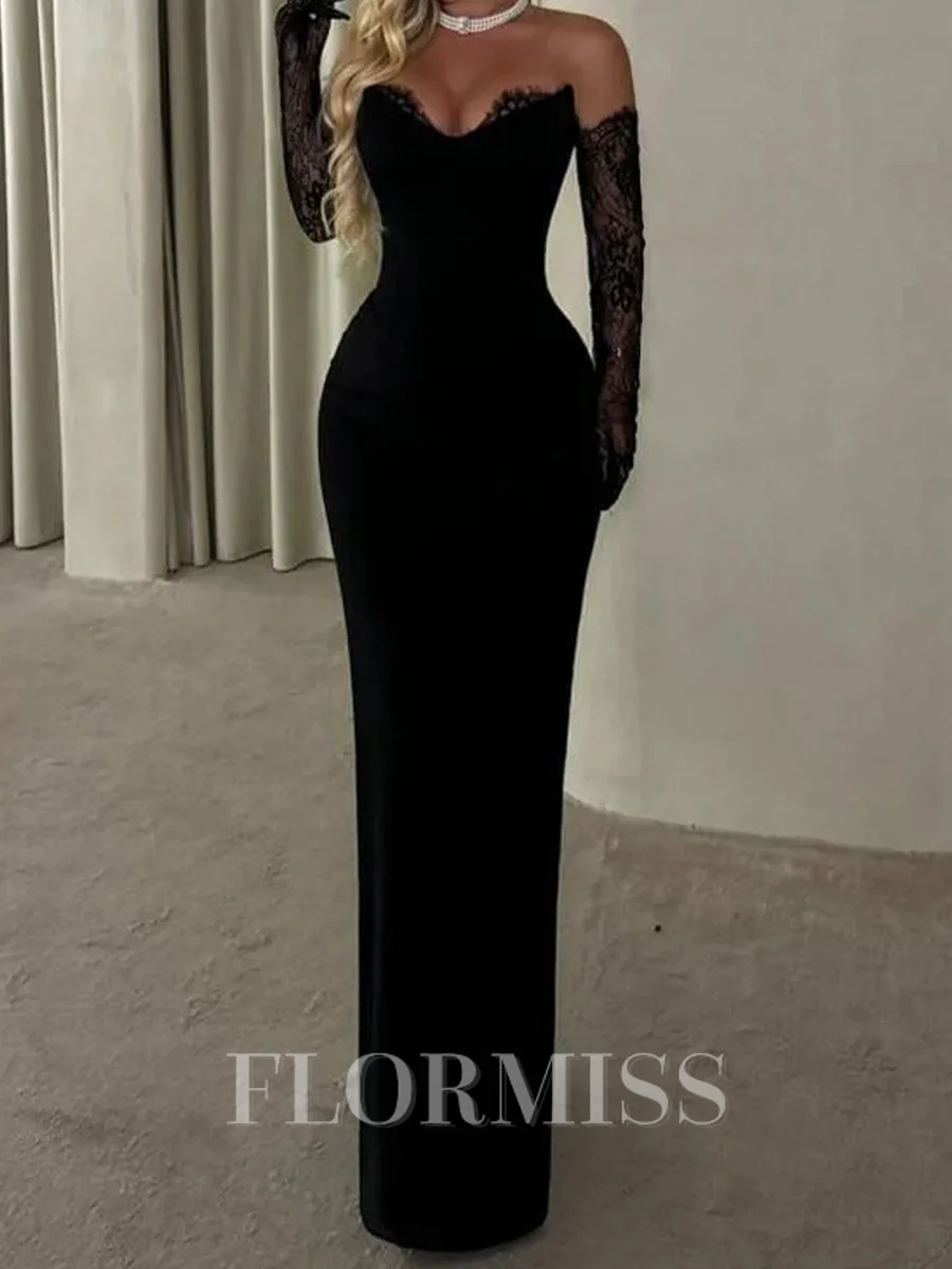 Sheath Sweetheart Appliques Lace Floor-Length Stretch Crepe Prom Dress