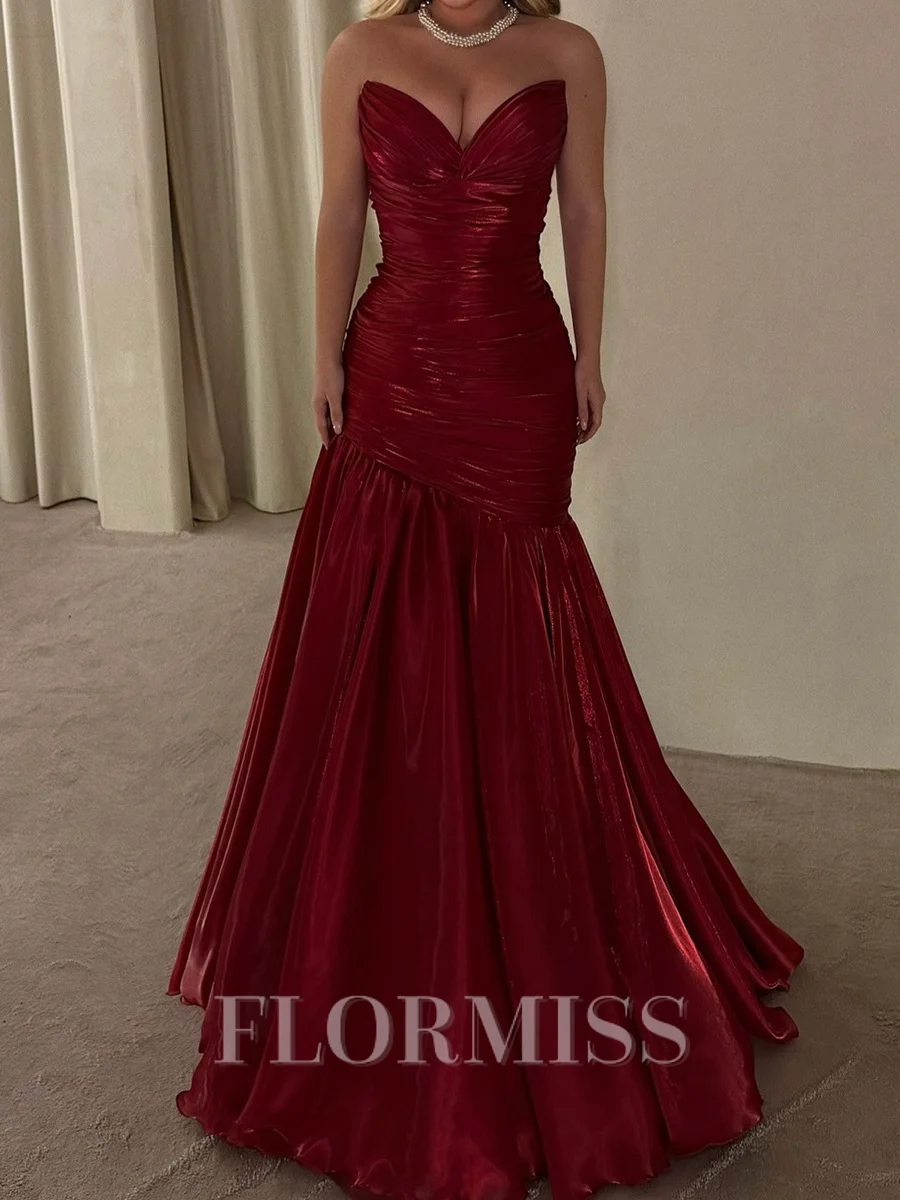 A-line Sweetheart Pleated Floor-Length Satin Corset Prom Dress