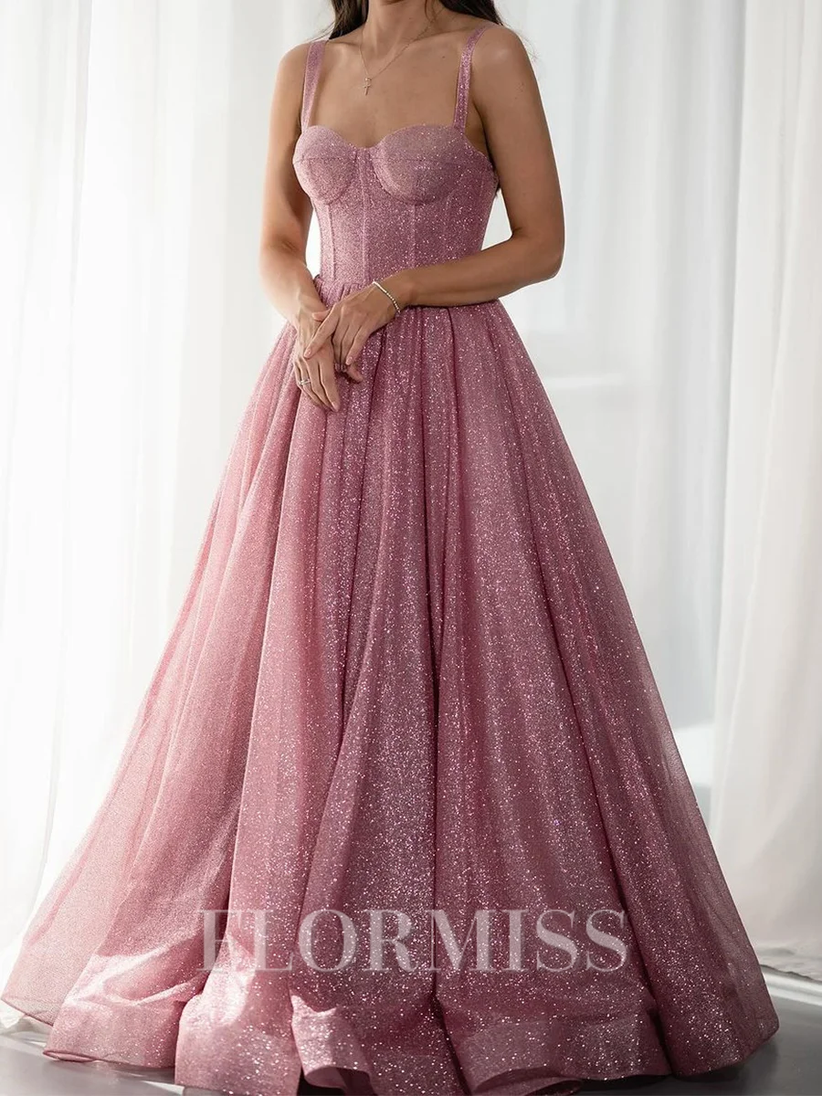 A-line Straps Ruffles Floor-Length Corset Prom Dress