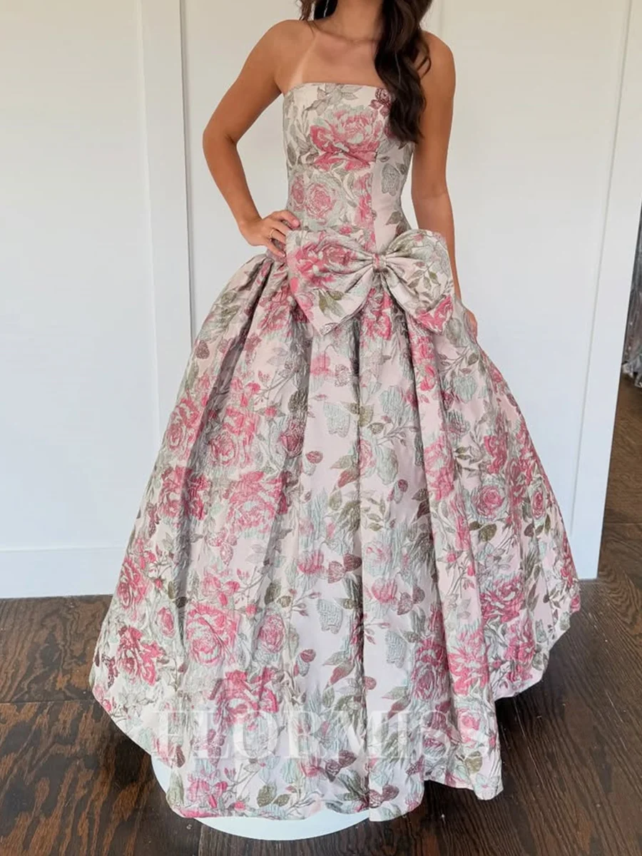 Ball-Gown Straight Bow Floor-Length Corset Prom Dress