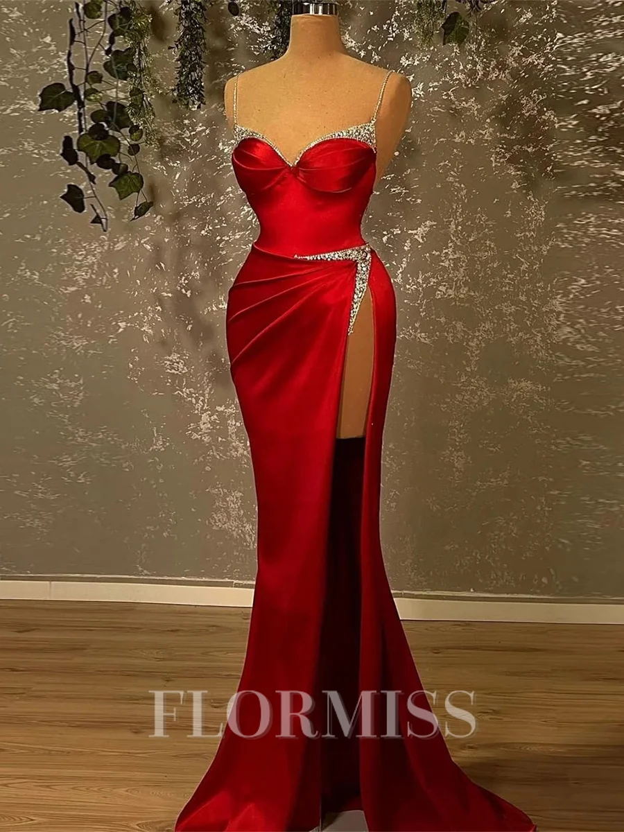 Sheath Sweetheart Rhinestone Sweep Train Satin Corset Prom Dress