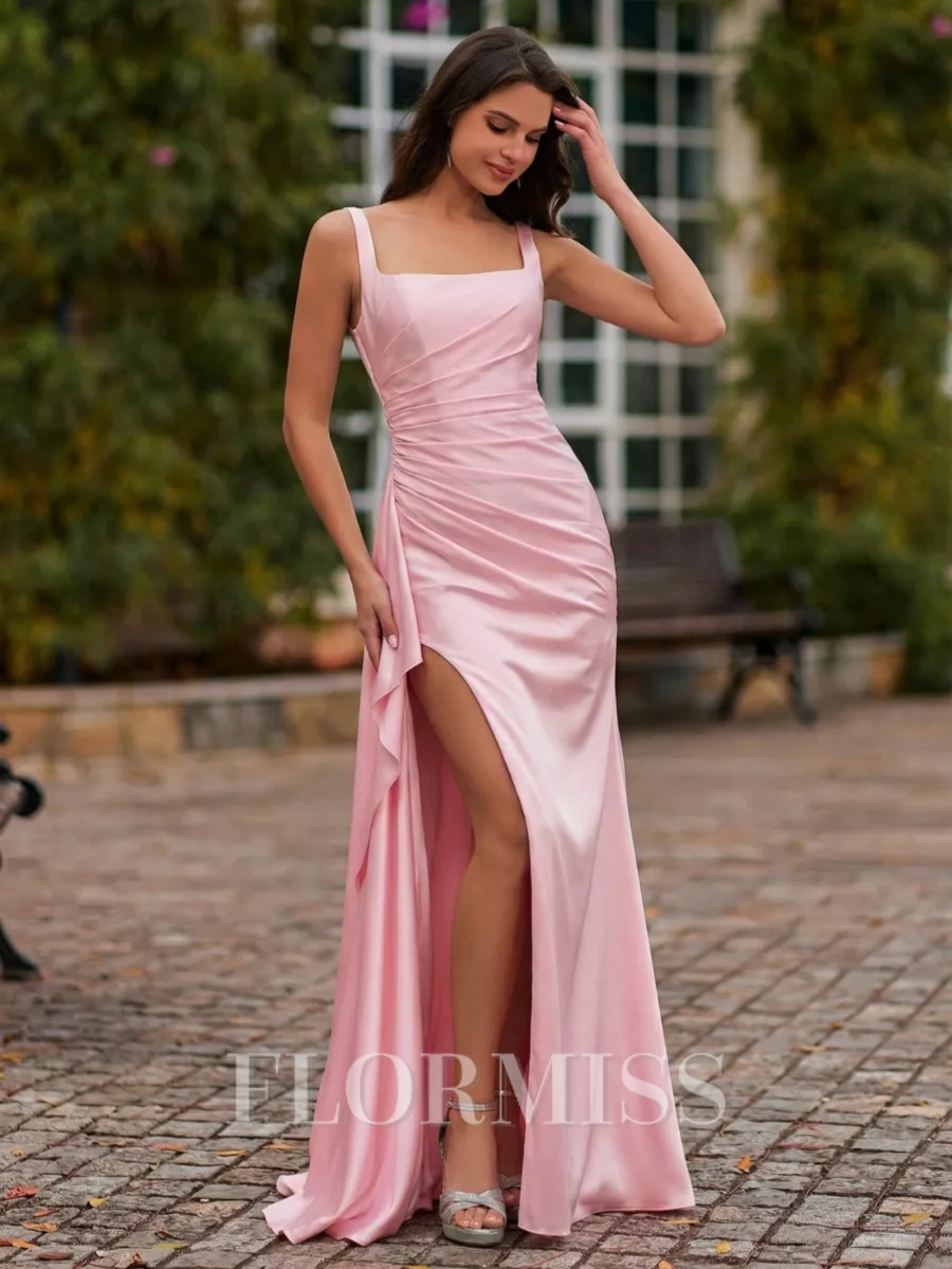 Sheath Square Ruffles Floor-Length Prom Dress