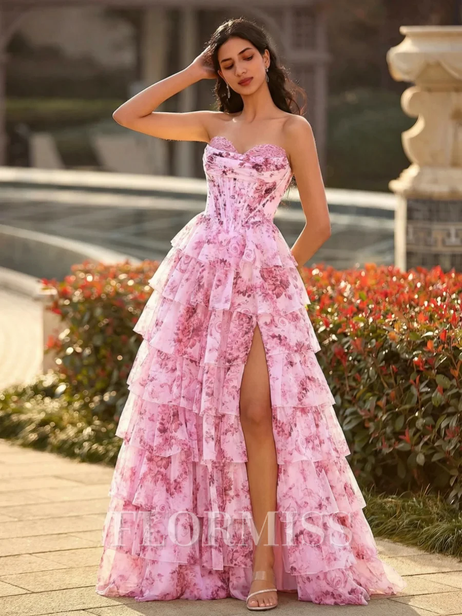 A-line Sweetheart Cascading Ruffles Sweep Train Prom Dress