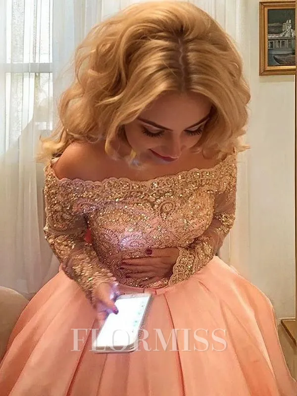 Ball Gown Off-the-Shoulder Court Train Satin Prom Dress With Bow