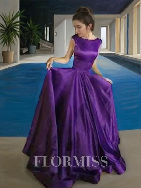 A-Line/Princess Bateau Floor-Length Satin Prom Dress With Ruffles