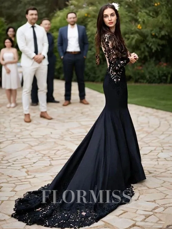 Sheath/Column Scoop Sweep Train Stretch Crepe Prom Dress With Appliques Lace