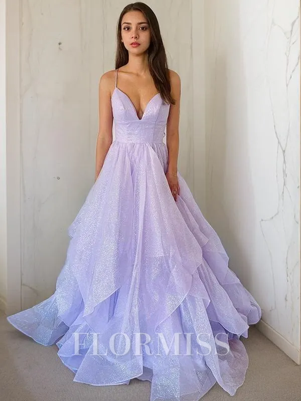 A-Line/Princess V-neck Sweep Train Prom Dress