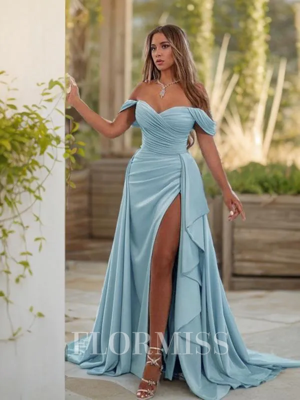 Sheath/Column Off-the-Shoulder Sweep Train Jersey Prom Dress With Leg Slit