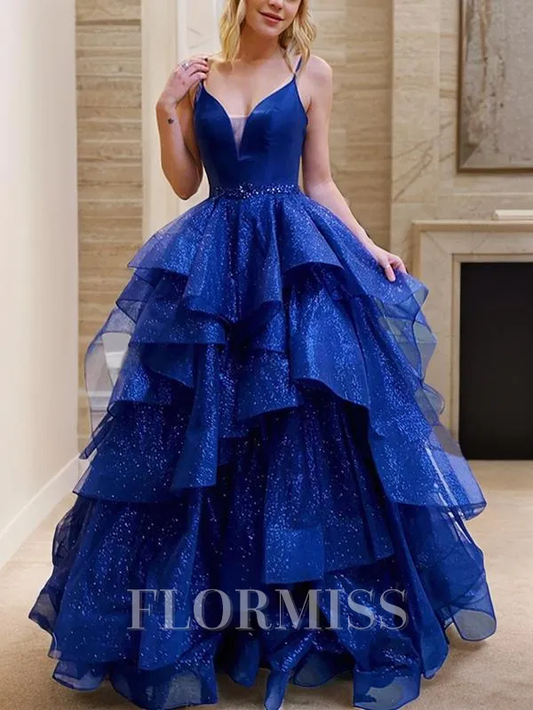 A-Line/Princess V-neck Floor-Length Prom Dress With Beading