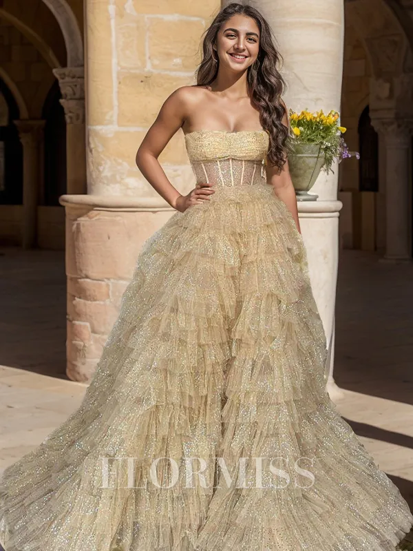 A-line Straight Court Train Corset Porm Dress