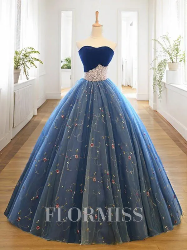 Ball Gown Sweetheart Floor-Length Net Prom Dress With Beading