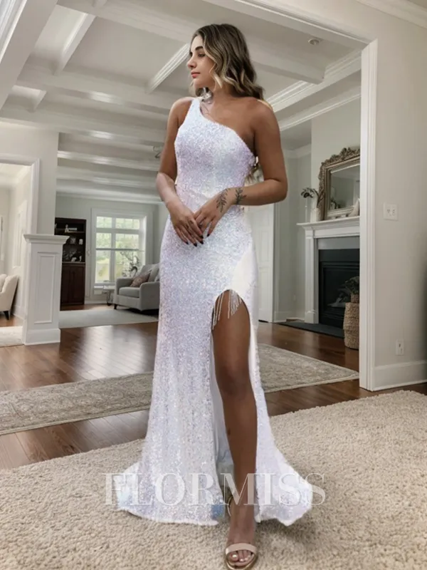 Sheath One-Shoulder Sequin Sweep Train Porm Dress