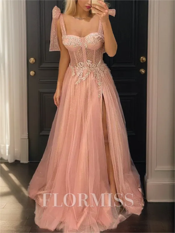 A-line Sweetheart Appliques Lace Floor-Length Tulle Corset Porm Dress