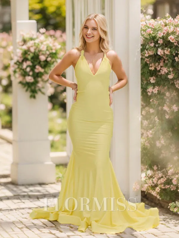 Sheath V-neck Sweep Train Jersey Porm Dress