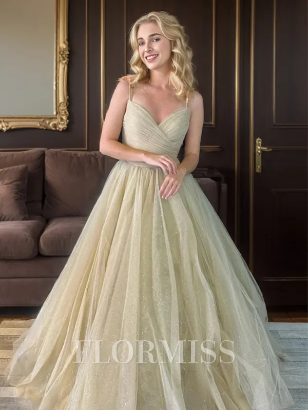 A-line V-neck Pleated Floor-Length Porm Dress