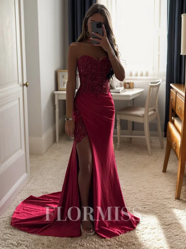 Sheath/Column Silk Like Satin Sequin Sweetheart Sleeveless Court Train Porm Dress