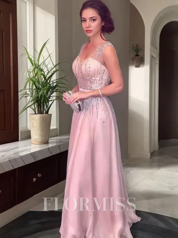 A-Line/Princess V-neck Floor-Length Chiffon Mother of the Bride Dresses With Beading