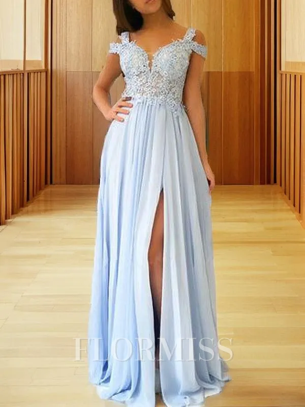 A-Line/Princess Off-the-Shoulder Floor-Length Chiffon Prom Dress With Leg Slit