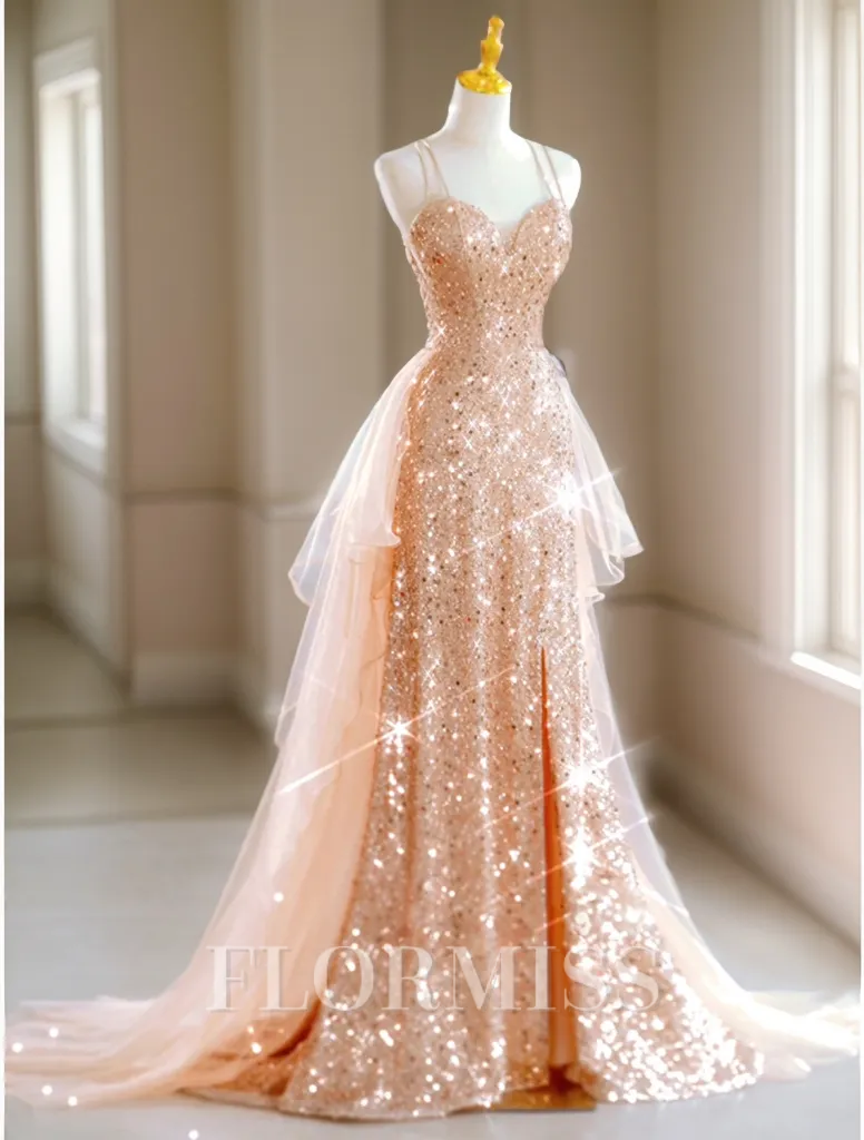 A-line V-neck Sweep Train Prom Dress