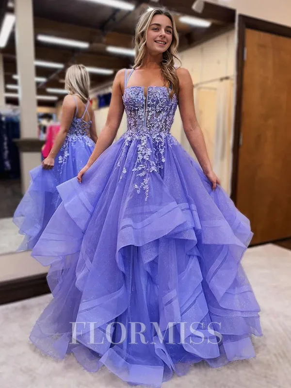 A-line Straps Appliques Lace Floor-Length Corset Porm Dress