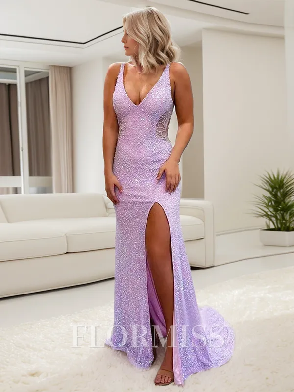 Sheath/Column V-neck Sweep Train other Porm Dress with Leg Slit