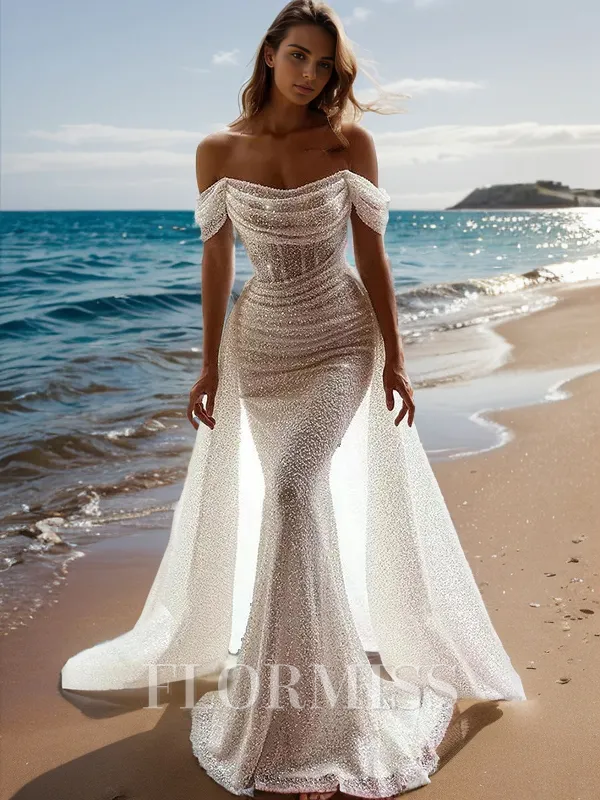 Trumpet/Mermaid Off-the-Shoulder Short Sleeves Sweep Train Corset Porm Dress