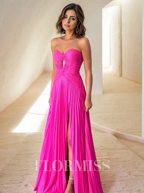 A-line Sweetheart Pleated Floor-Length Chiffon Porm Dress