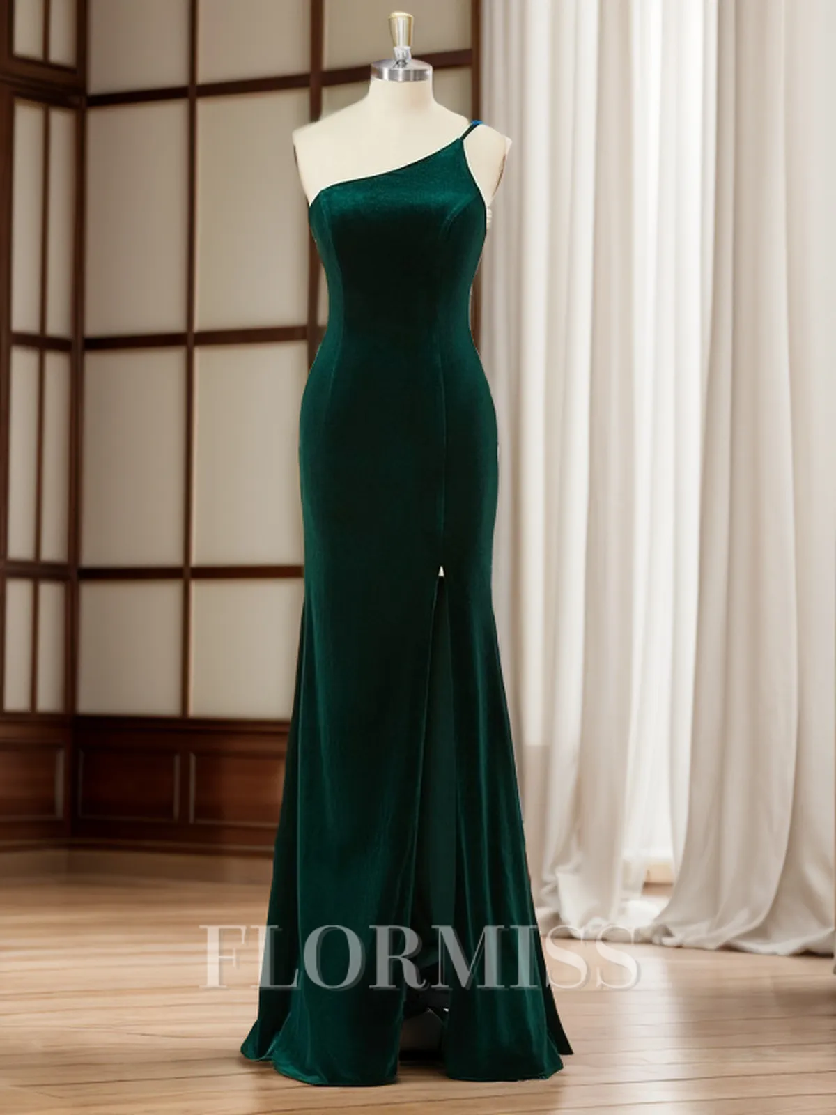 Sheath Velvet One-Shoulder Floor-Length Porm Dress