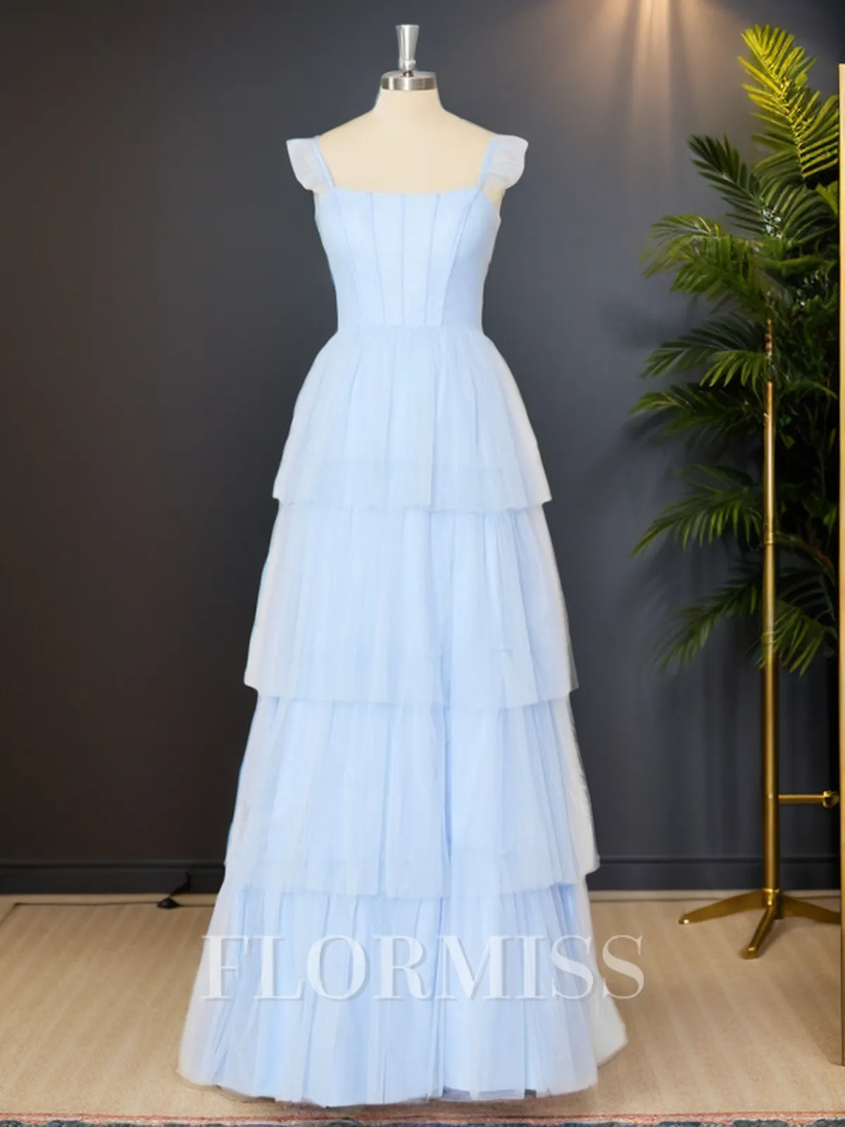 A-line Tulle Straps Layers Floor-Length Corset Porm Dress