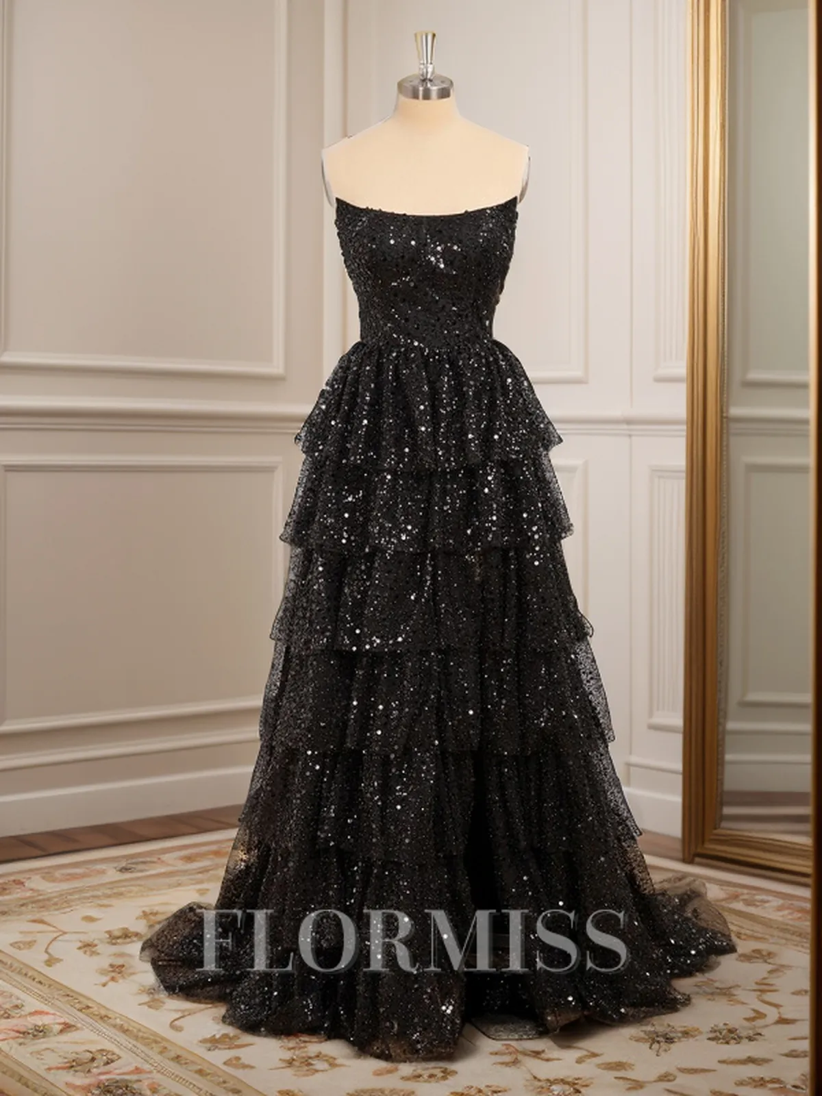 A-line Straight Beading Sweep Train Porm Dress