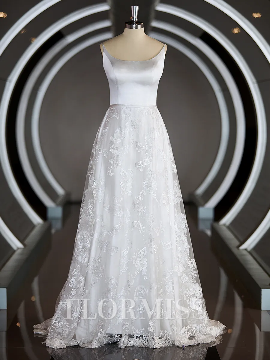 A-Line/Princess Square Cathedral Train Lace Wedding Dresses with Appliques Lace