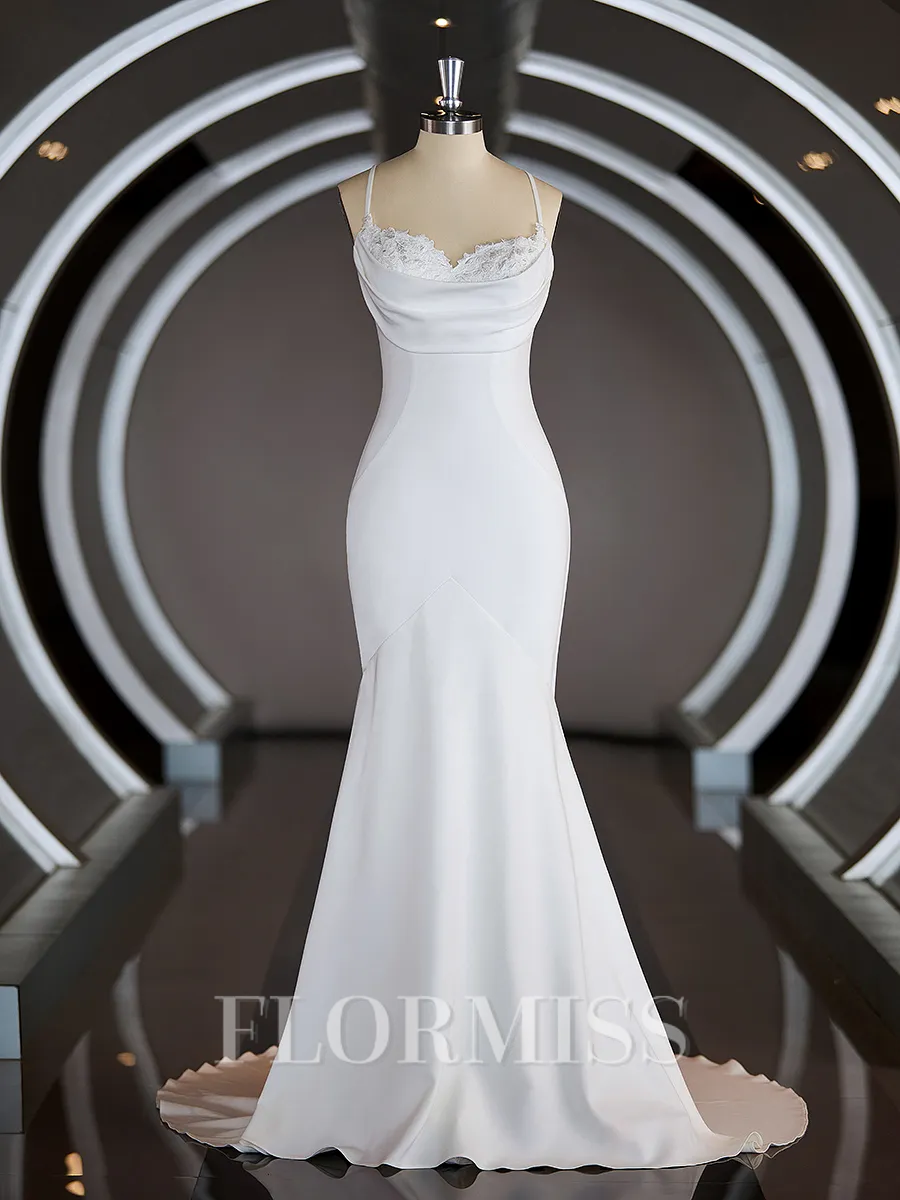 Sheath/Column Square Court Train Stretch Crepe Wedding Dresses with Ruffles