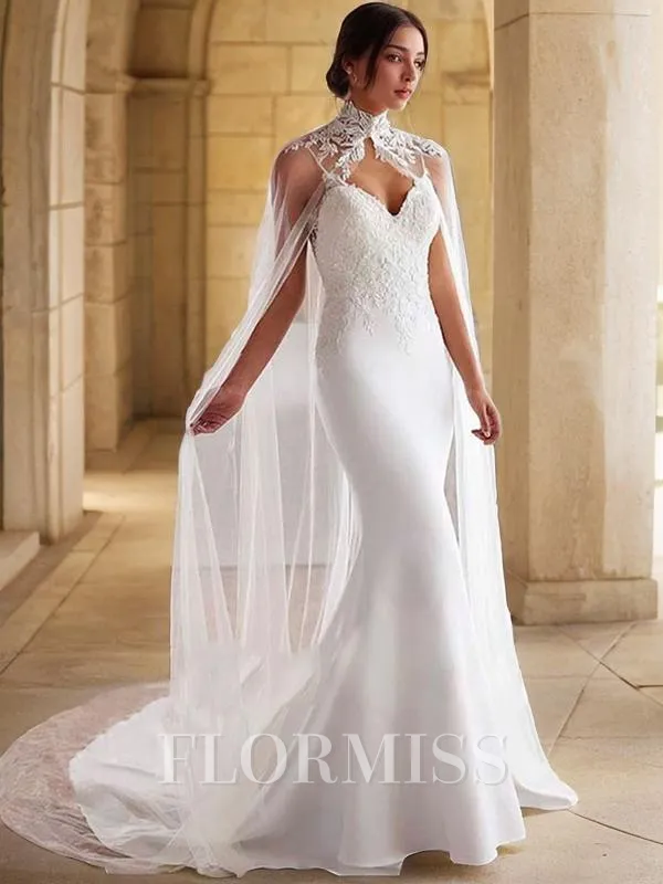 Trumpet/Mermaid Sweetheart Sweep Train Stretch Crepe Wedding Dress with Appliques Lace