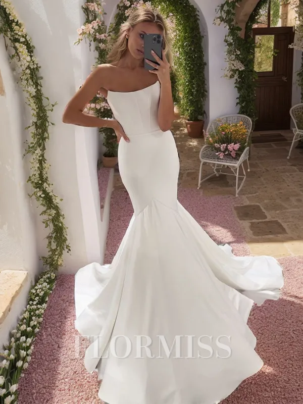 Mermaid Straight Sweep Train Satin Corset Wedding Dress