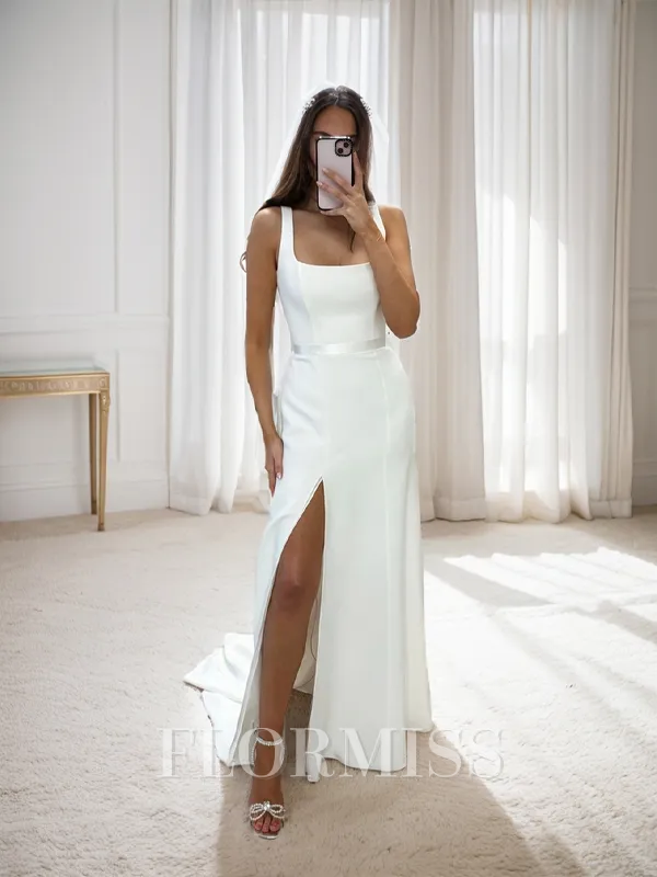 Sheath Square Sweep Train Stretch Crepe Wedding Dress