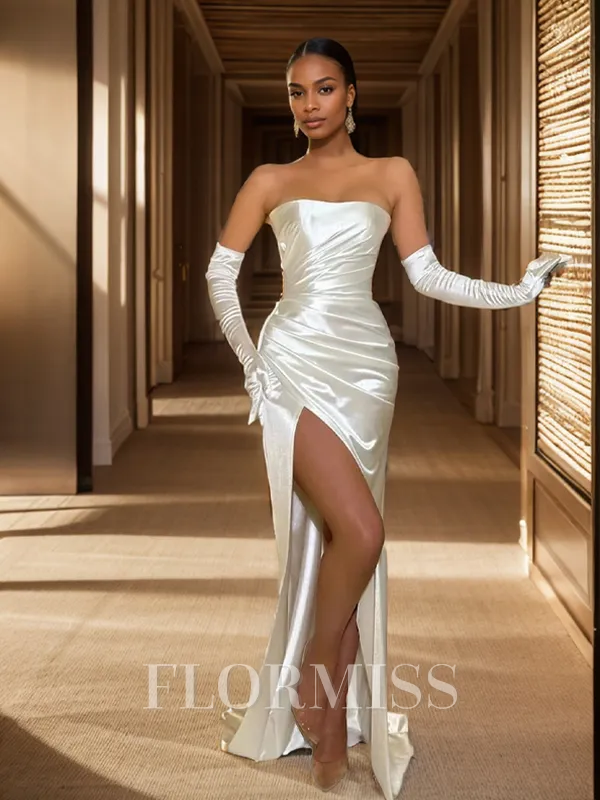 Sheath Straight Pleated Sweep Train Wedding Dress