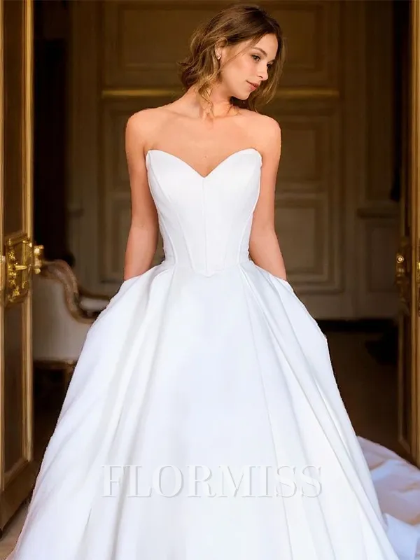 A-line Sweetheart Cathedral Train Stretch Crepe Corset Wedding Dress