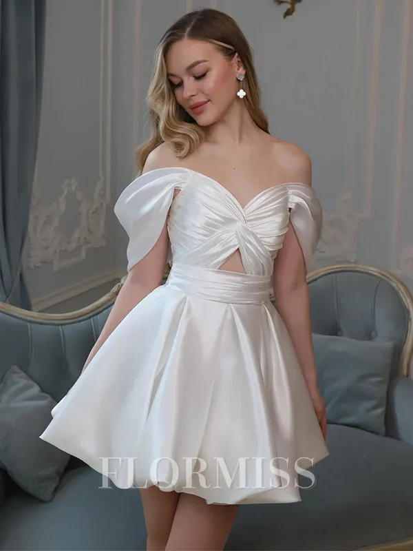 A-line Off-the-Shoulder Pleated Short/Mini Wedding Dress