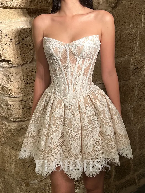A-line Straight Short/Mini Lace Corset Wedding Dress