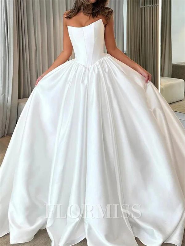 A-line Straight Court Train Satin Corset Wedding Dress