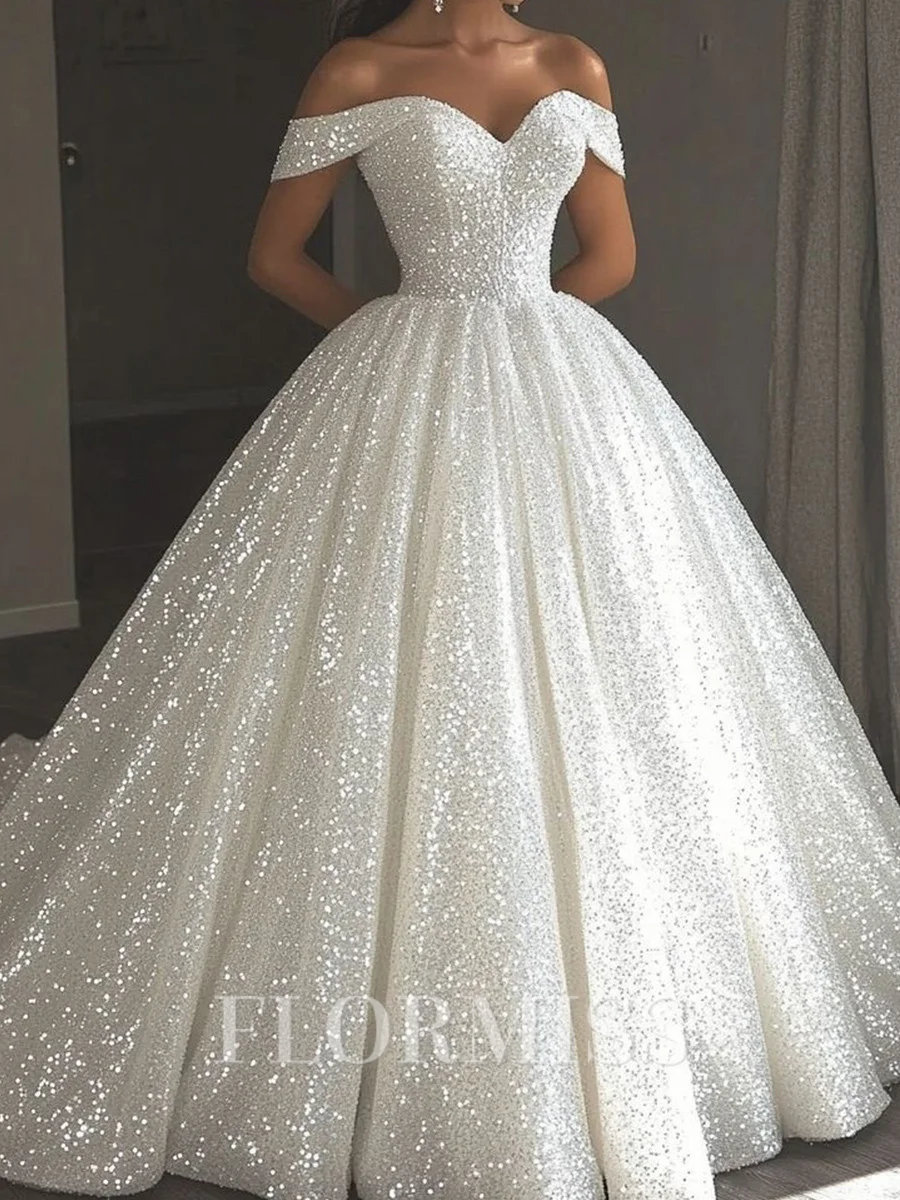 Ball-Gown Off-the-Shoulder Cathedral Train Corset Wedding Dress