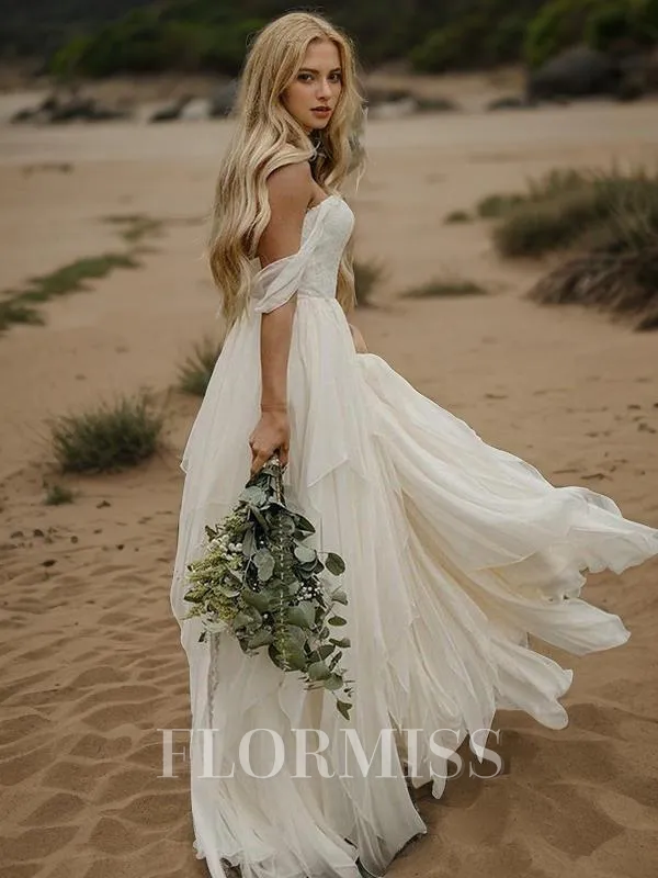 A-Line/Princess Off-the-Shoulder Floor-Length Chiffon Wedding Dresses