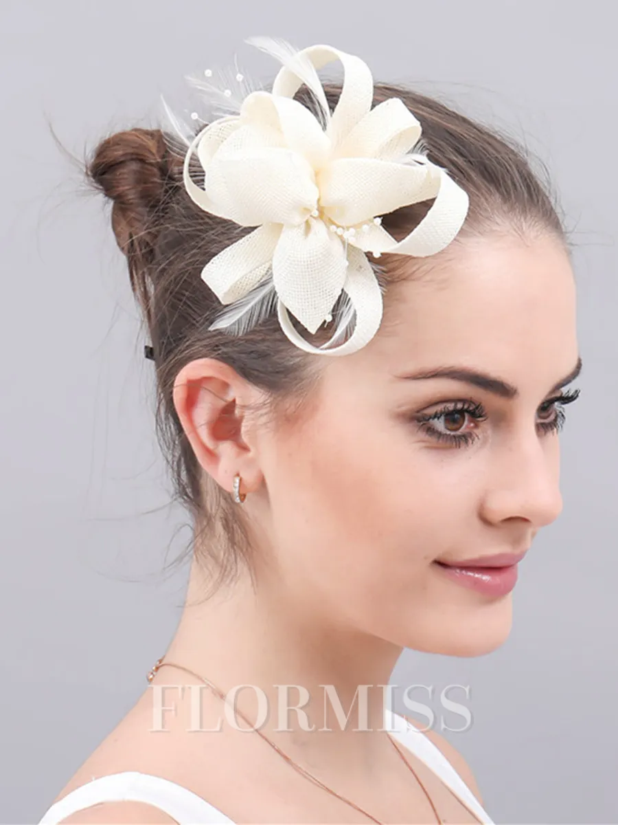 Ladies' Sweet Flax With Feather Tea Party Hats