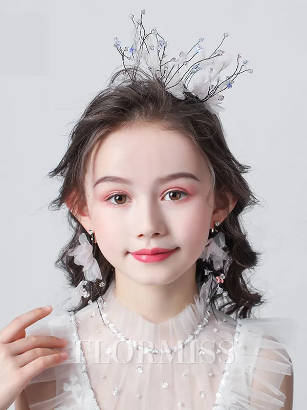 Fascinating Copper With Imitation Pearl Tiaras(With Earrings)