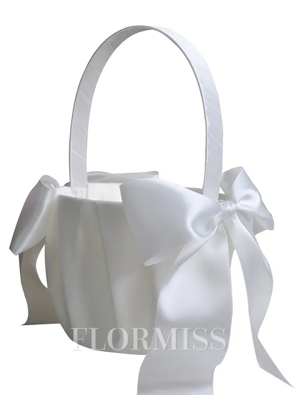 Stunning Flower Basket In Satin With Bowknot