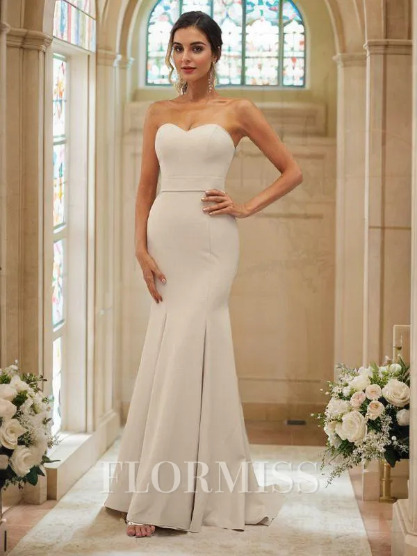 Trumpet/Mermaid Stretch Crepe Ruffles Strapless Sleeveless Sweep Train Bridesmaid Dresses