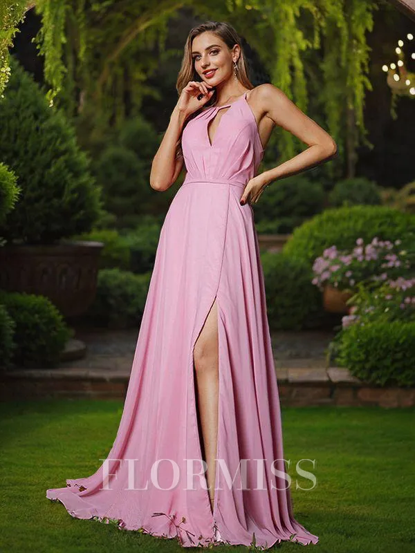 A-Line/Princess Chiffon Ruched Scoop Sleeveless Sweep Train Bridesmaid Dresses