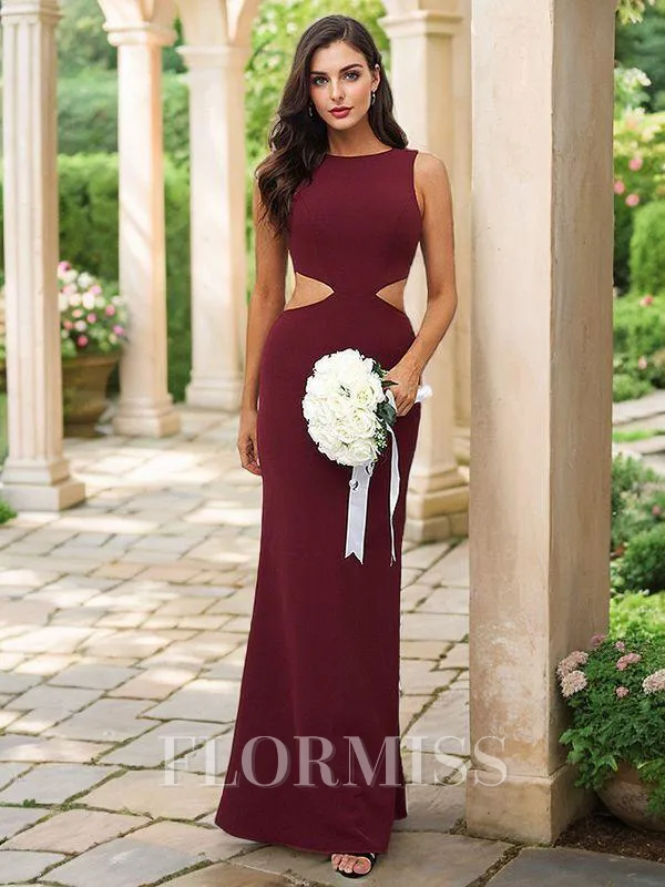 Sheath/Column Stretch Crepe Scoop Sleeveless Floor-Length Bridesmaid Dresses